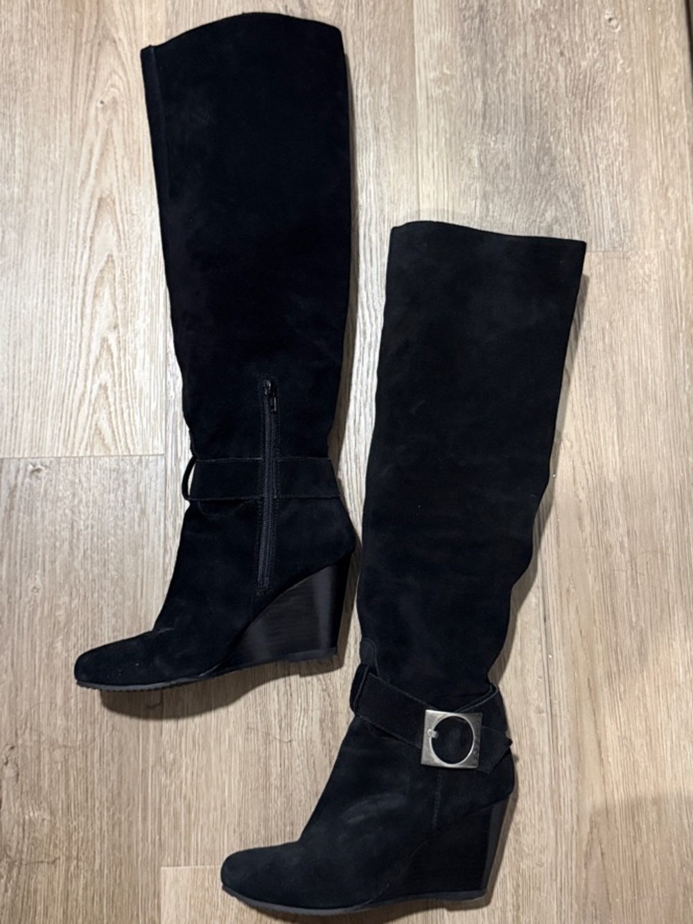 BCBGeneration Black Suede Over-the-Knee Wedge Boots